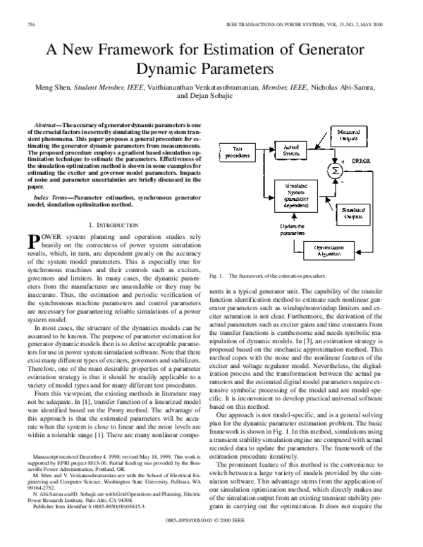 (PDF) A New Framework for Estimation of Generator Dynamic Parameters ...