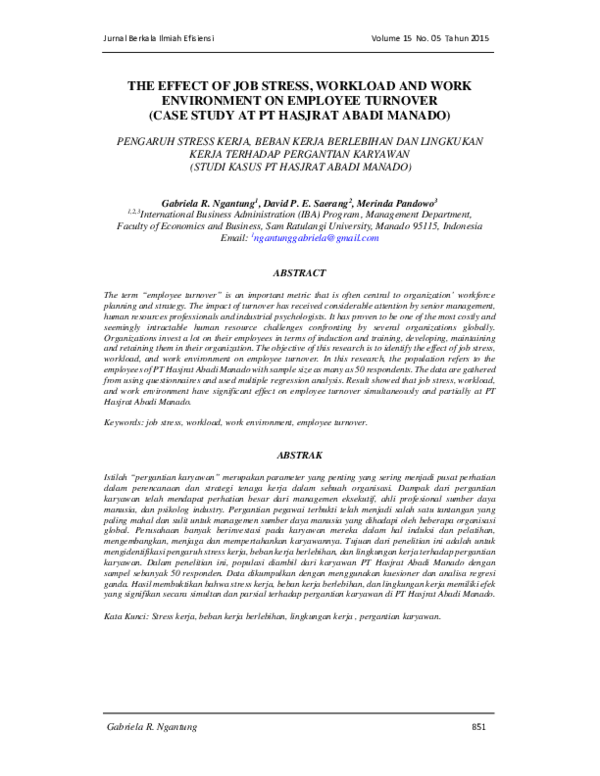 (PDF) The Effect of Job Stress, Workload and Work Environment on ...