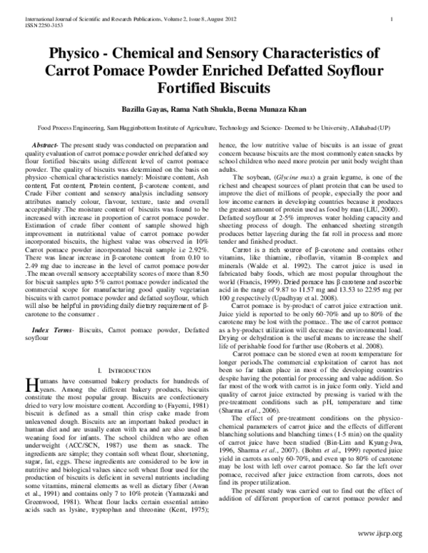 (PDF) Physico-Chemical and Sensory Characteristics of Carrot Pomace ...