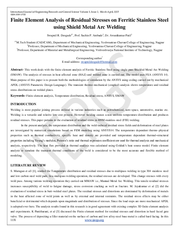 (PDF) Finite Element Analysis of Residual Stresses on Ferritic ...