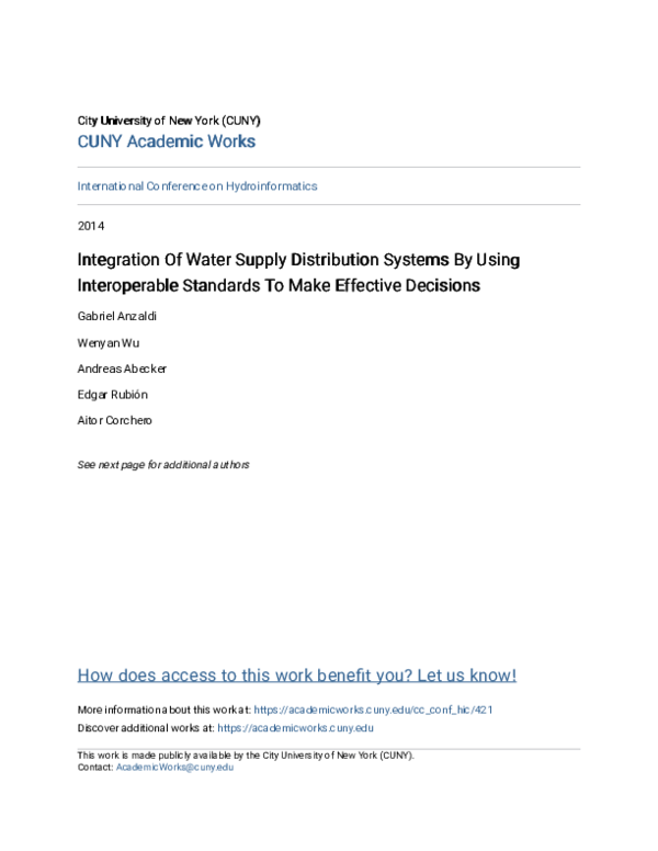 (PDF) Integration Of Water Supply Distribution Systems By Using