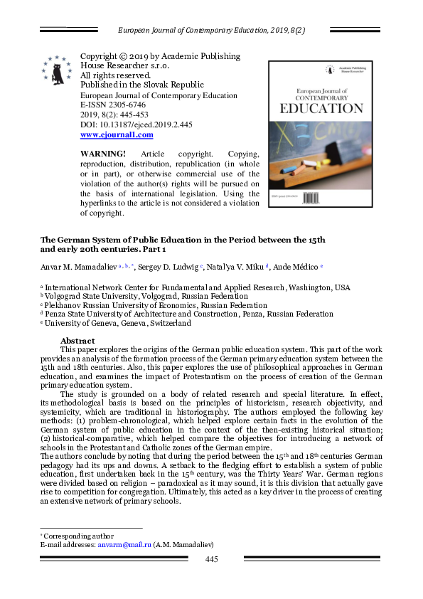 PDF) The German System of Public Education in the Period