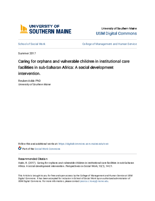 (PDF) Caring for orphans and vulnerable children in institutional care ...