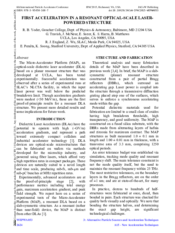 (PDF) First Acceleration in a Resonant Optical-Scale Laser-Powered ...