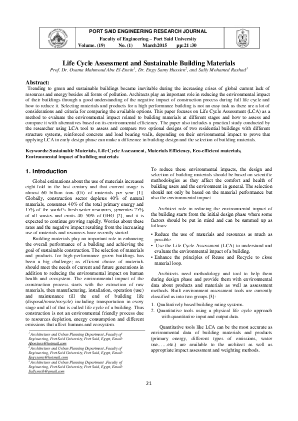 (PDF) Life Cycle Assessment and Sustainable Building Materials