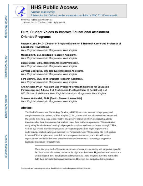 (PDF) Rural Student Voices to Improve Educational Attainment Oriented ...