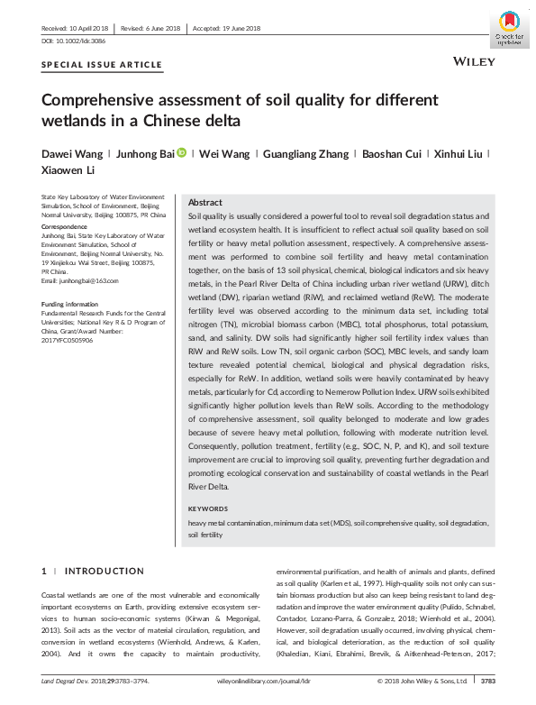 (PDF) Comprehensive assessment of soil quality for different wetlands ...