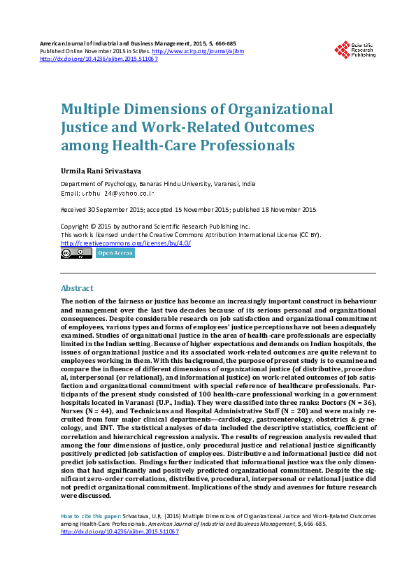 (PDF) Multiple Dimensions of Organizational Justice and Work-Related ...