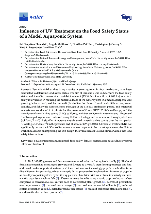 (PDF) Influence of UV Treatment on the Food Safety Status of a Model ...