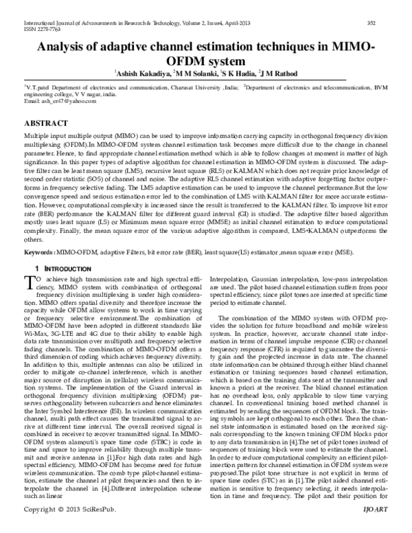 (PDF) Analysis of adaptive channel estimation techniques in MIMO- OFDM ...