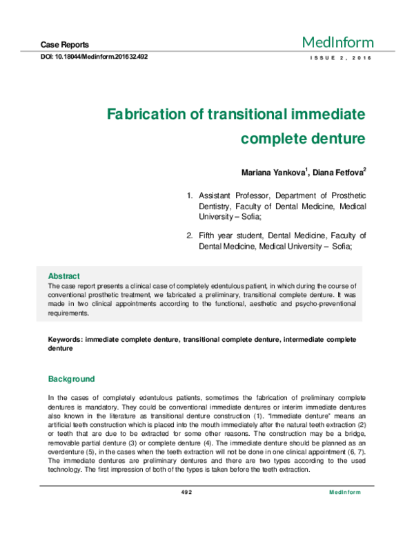 (PDF) Fabrication of transitional immediate complete denture