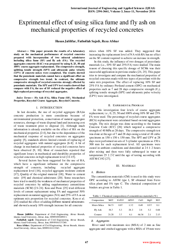 (PDF) Exprimental effect of using silica fume and fly ash on mechanical ...