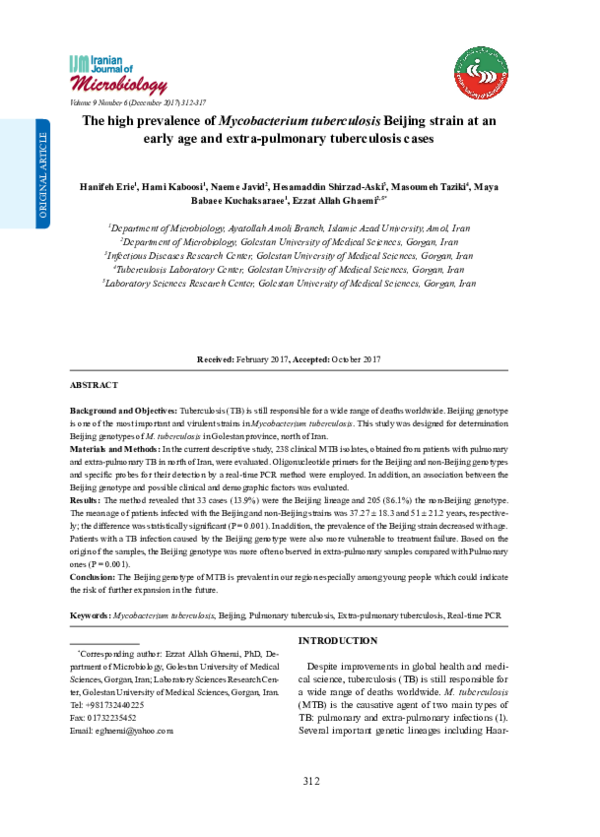 (PDF) The high prevalence of Mycobacterium tuberculosis Beijing strain ...