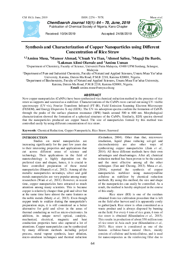 (PDF) Synthesis and Characterization of Copper Nanoparticles using ...