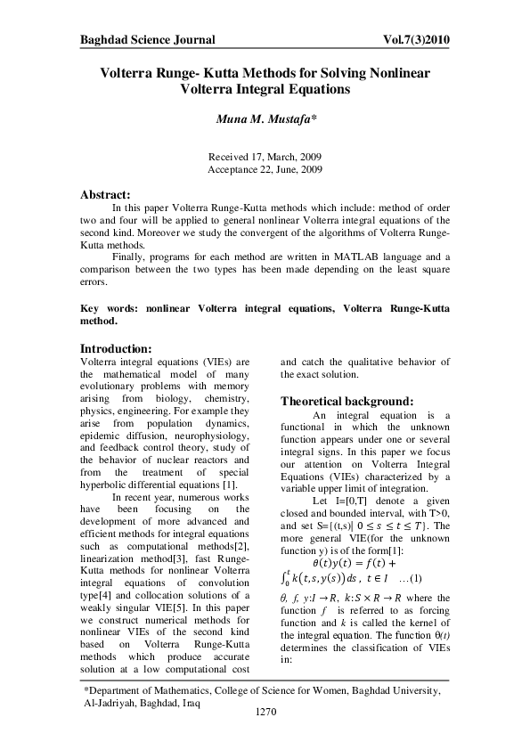 (PDF) Volterra Runge-Kutta Methods for Solving Nonlinear Volterra ...