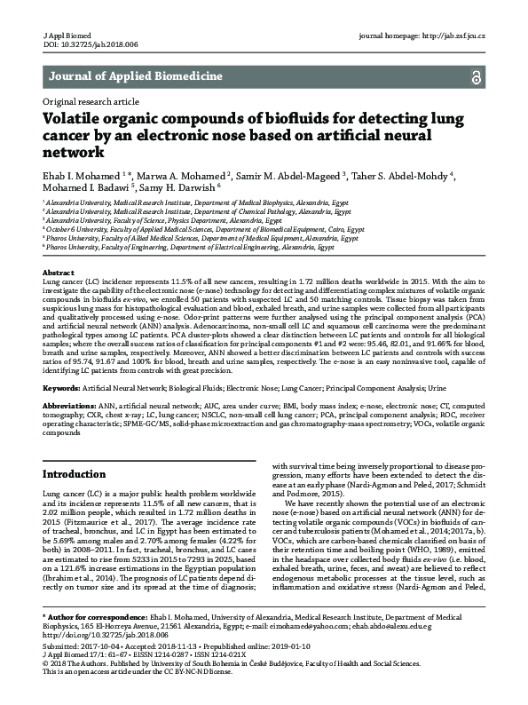 (PDF) Volatile organic compounds of biofluids for detecting lung cancer ...