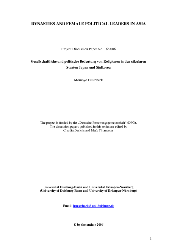 (PDF) Dynasties and Female Political Leaders in Asia