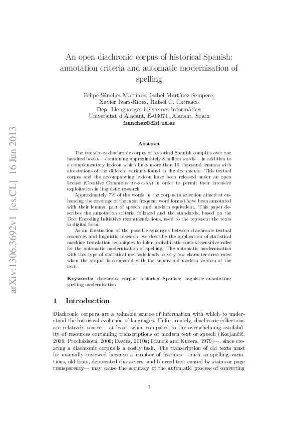 (PDF) An open diachronic corpus of historical Spanish: annotation ...