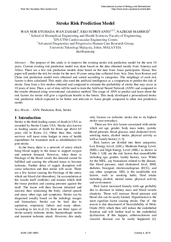 (PDF) Stroke Risk Prediction Model