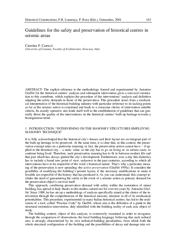 (PDF) Guidelines for the safety and preservation of historical centres ...