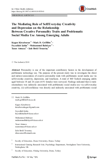 (PDF) The Mediating Role of Self/Everyday Creativity and Depression on ...