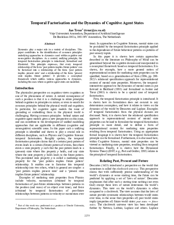 (PDF) Temporal Factorisation and the Dynamics of Cognitive Agent States