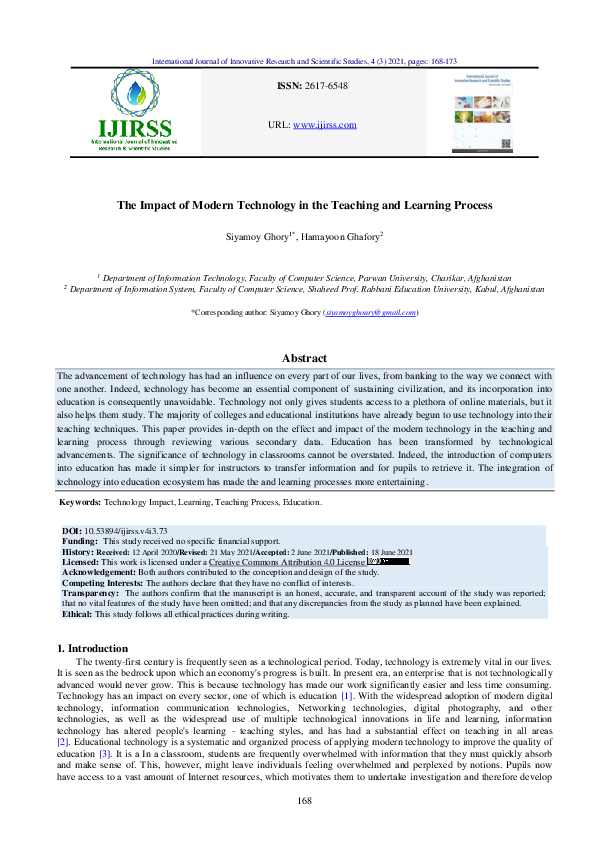 (PDF) The impact of modern technology in the teaching and learning process