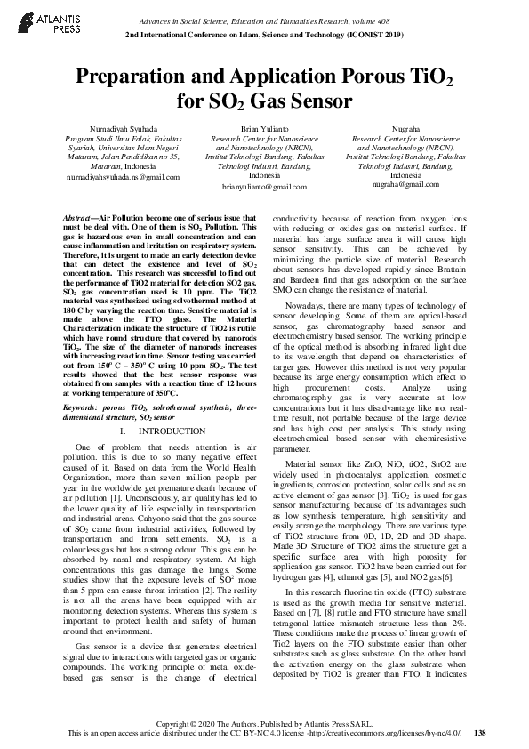 (PDF) Preparation and Application Porous TiO2 for SO2 Gas Sensor