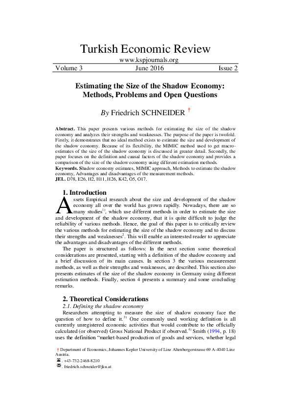 (PDF) Estimating the Size of the Shadow Economy: Methods, Problems and ...