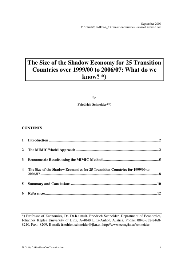 (PDF) The Size of the Shadow Economy for 25 Transition