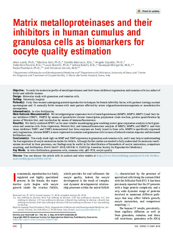 (PDF) Matrix metalloproteinases and their inhibitors in human cumulus ...