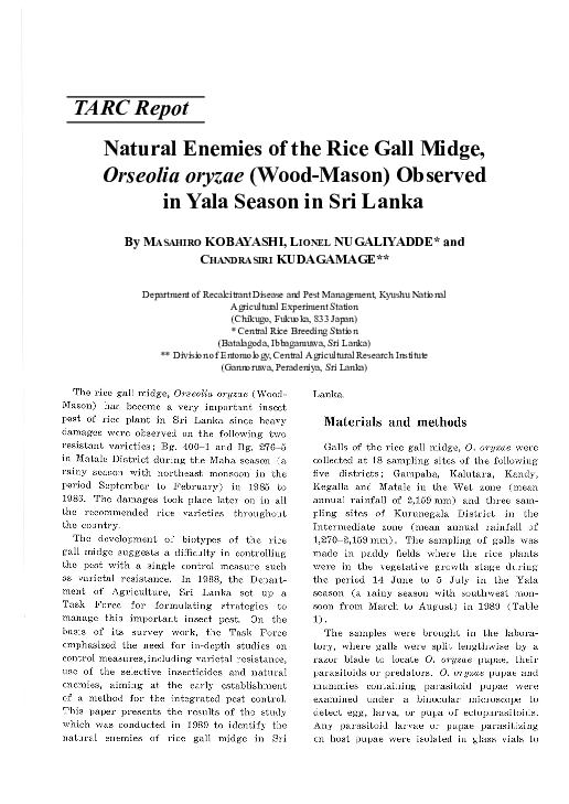 (PDF) Natural enemies of the rice gall midge, Orseolia oryzae (Wood ...