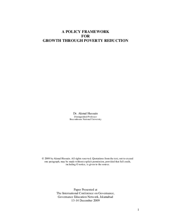 (PDF) A Policy Framework for Growth Through Poverty Reduction