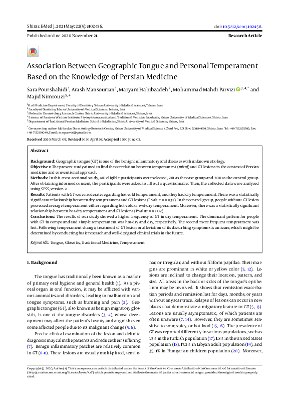 (PDF) Association Between Geographic Tongue and Personal Temperament
