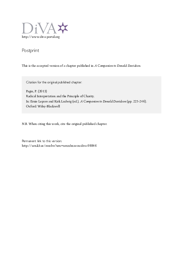 (PDF) Radical Interpretation and the Principle of Charity