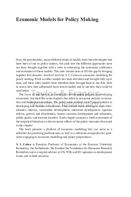 (PDF) Economic Models for Policy Making