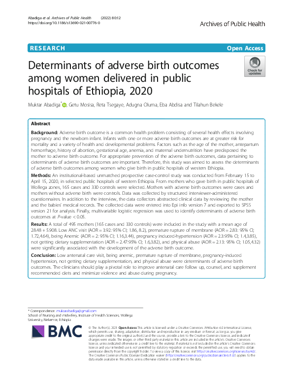 (PDF) Determinants of adverse birth outcomes among women delivered in ...