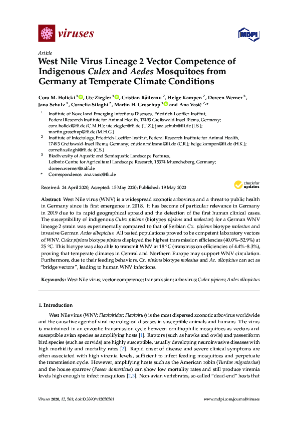 (PDF) West Nile Virus Lineage 2 Vector Competence of Indigenous Culex ...