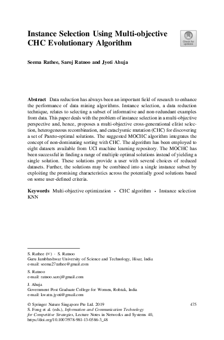 (PDF) Instance Selection Using Multi-objective CHC Evolutionary Algorithm