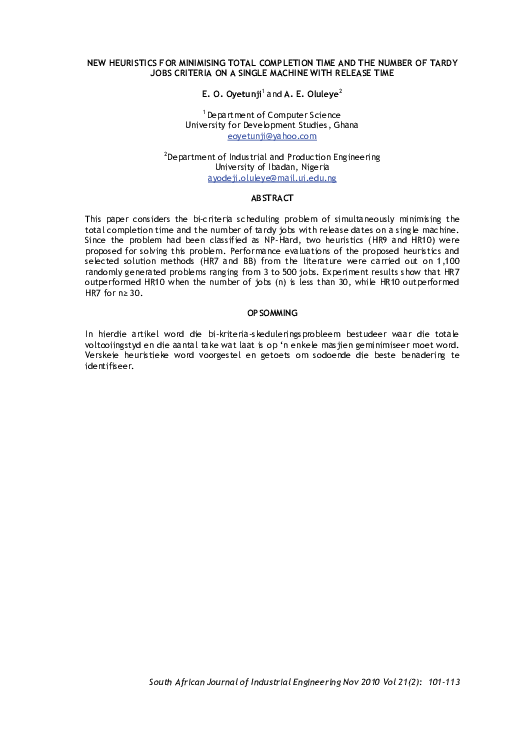 (PDF) New Heuristics for Minimising Total Completion Time and the ...