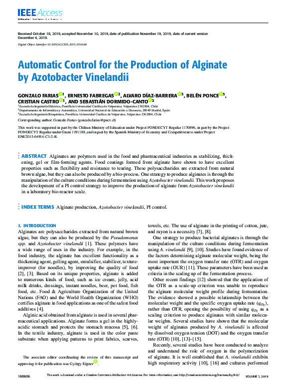 (PDF) Automatic Control for the Production of Alginate by Azotobacter ...