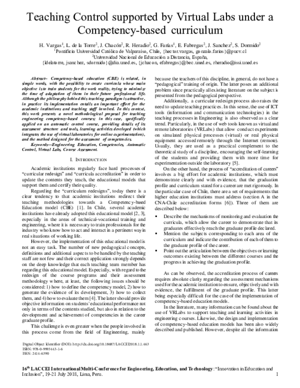 (PDF) Teaching Control supported by Virtual Labs under a Competency ...