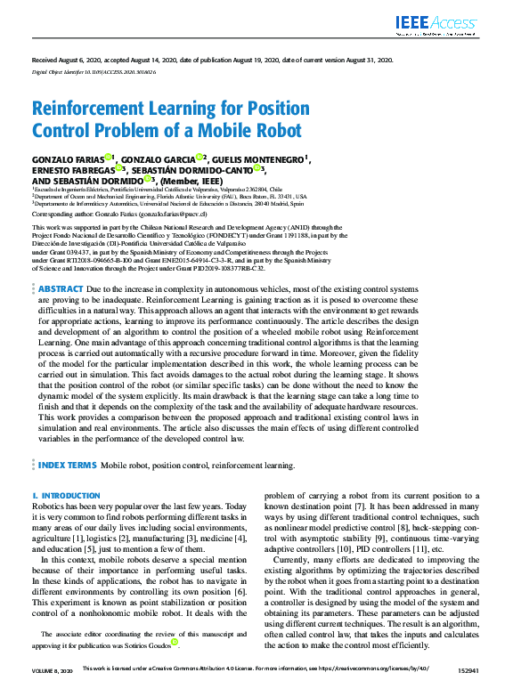 (PDF) Reinforcement Learning for Position Control Problem of a Mobile Robot