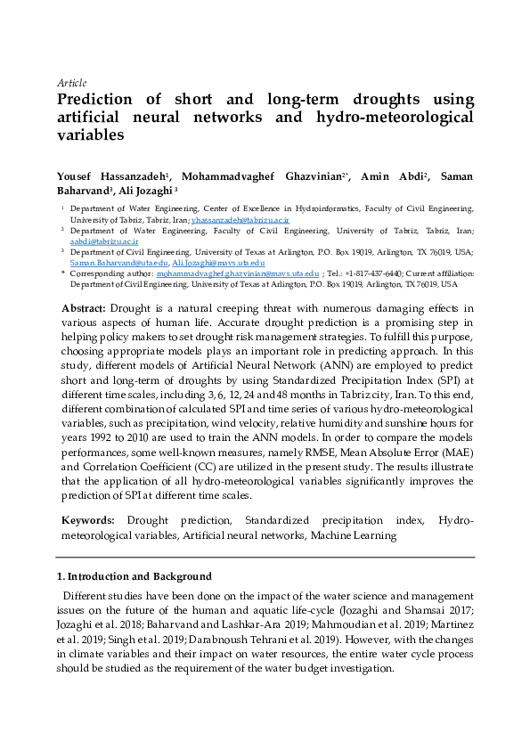 (PDF) Prediction of short and long-term droughts using artificial ...