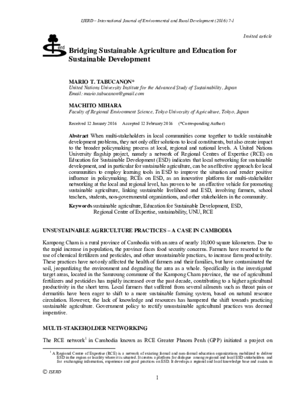 (PDF) Bridging Sustainable Agriculture and Education for Sustainable ...