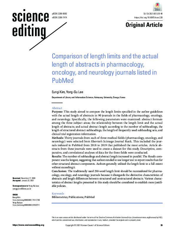 (PDF) Comparison of length limits and the actual length of abstracts in ...