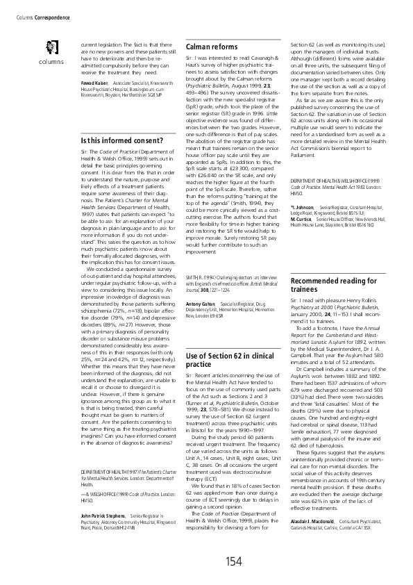 (PDF) Use of Section 62 in clinical practice