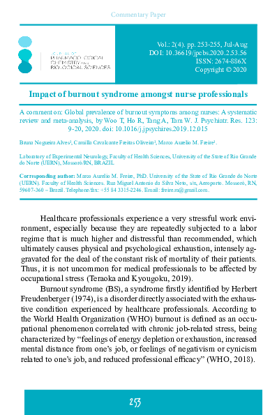 (PDF) Impact of burnout syndrome amongst nurse professionals
