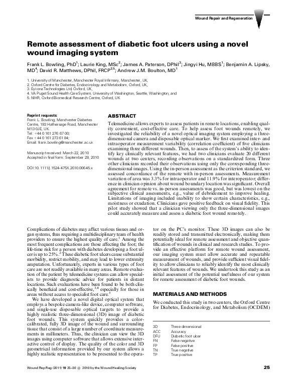 (PDF) Remote assessment of diabetic foot ulcers using a novel wound ...