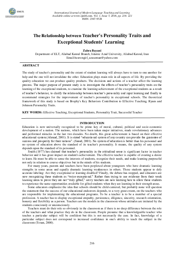 (PDF) The Relationship between Teacher's Personality Traits and ...